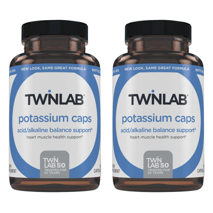 Twinlab Potassium Caps - Chelated Potassium Supplement for Heart Health, Leg Cramps Relief and Muscle Recovery - Potassium Citrate and Aspartate for PH Balance, 99 mg, 180 Caps (Pack of 2)