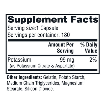 Twinlab Potassium Caps - Chelated Potassium Supplement for Heart Health, Leg Cramps Relief and Muscle Recovery - Potassium Citrate and Aspartate for PH Balance, 99 mg, 180 Caps (Pack of 2)