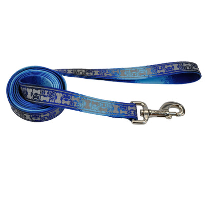 Coastal - Lazer Brite - LazerBrite Patterned Leash, Blue Multi Bone, 3/8" x 6'