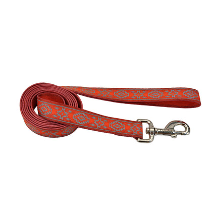Coastal - Lazer Brite - LazerBrite Patterned Leash, Orange Aztec, 3/8" x 6'