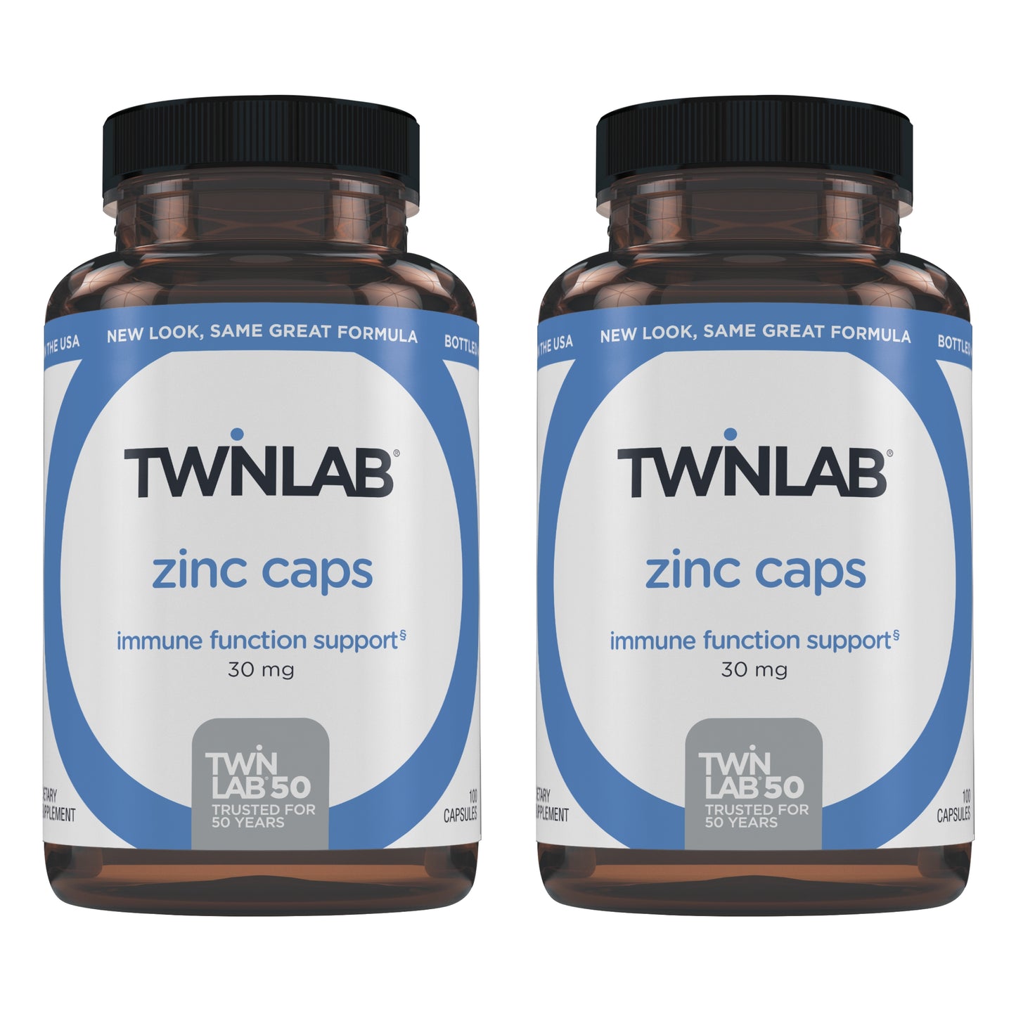 Twinlab Zinc Caps - Immune Support Supplement with Zinc Picolinate & Zinc Gluconate - Pure Zinc Supplement for Immune Defense, Healthy Skin - Zinc 30mg, 100 Capsules (Pack of 2)