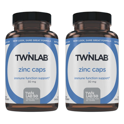 Twinlab Zinc Caps - Immune Support Supplement with Zinc Picolinate & Zinc Gluconate - Pure Zinc Supplement for Immune Defense, Healthy Skin - Zinc 30mg, 100 Capsules (Pack of 2)