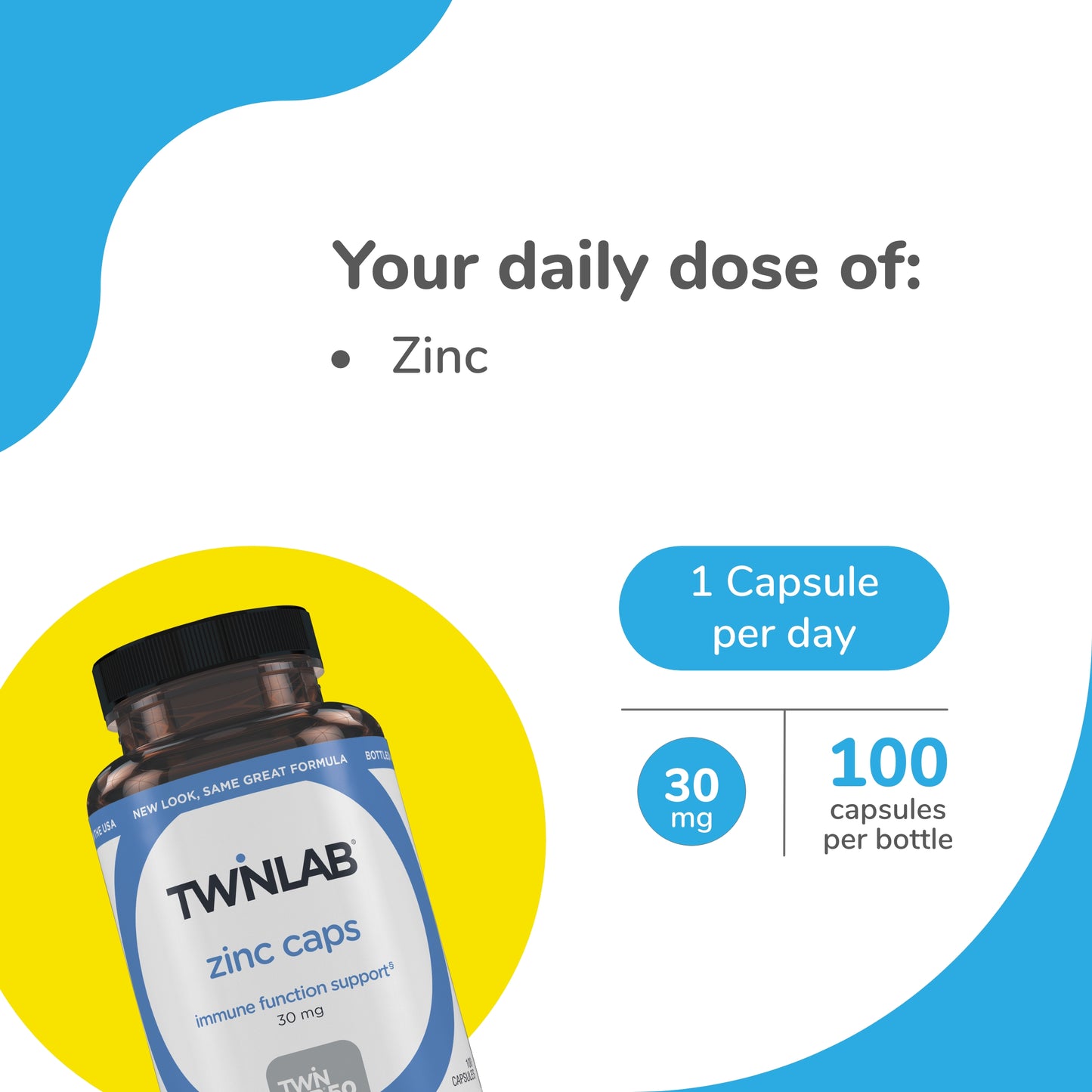 Twinlab Zinc Caps - Immune Support Supplement with Zinc Picolinate & Zinc Gluconate - Pure Zinc Supplement for Immune Defense, Healthy Skin - Zinc 30mg, 100 Capsules (Pack of 2)