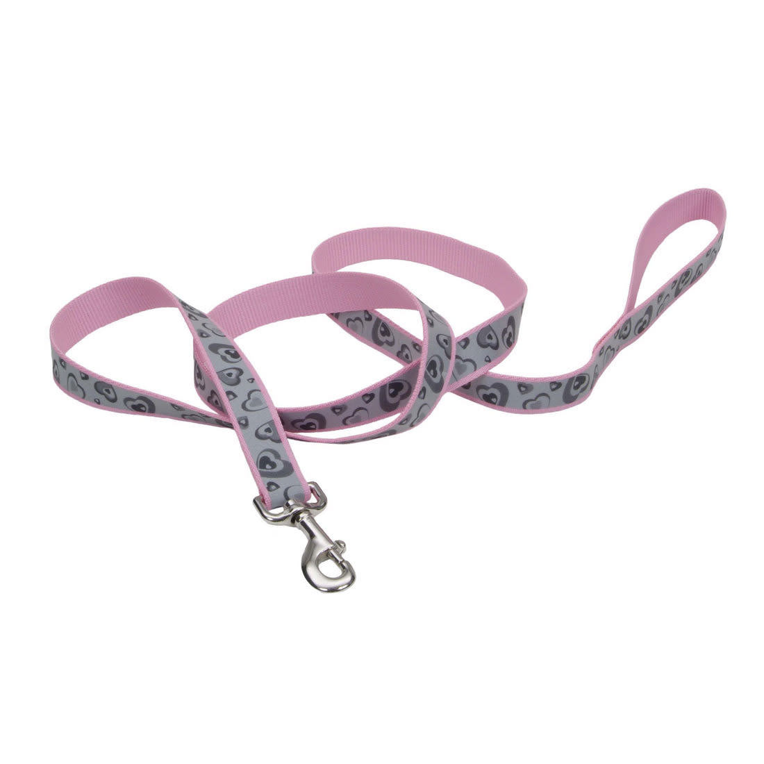 Coastal - Lazer Brite - Reflective Dog Leash, Pink New Hearts, 1" x 06'