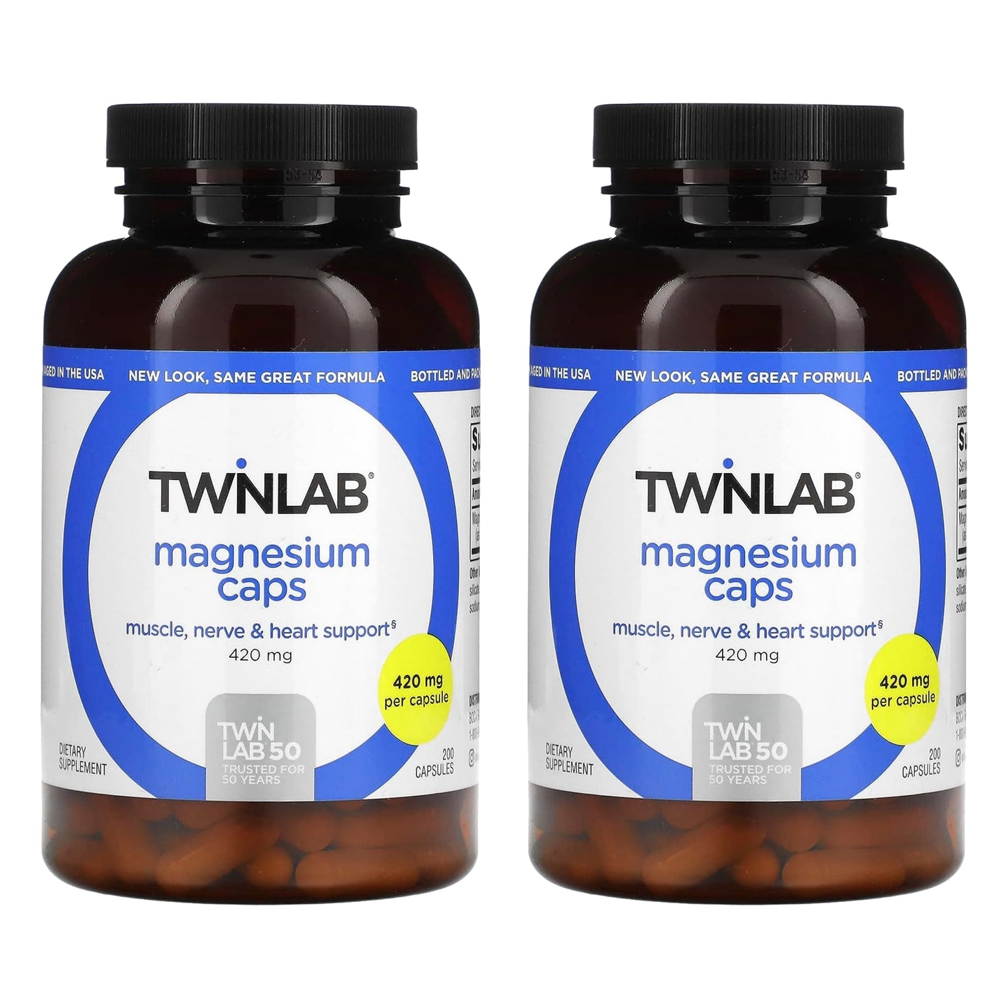 Twinlab Magnesium Caps - High Absorption Magnesium Supplement to Support Leg Cramps Relief - Magnesium Capsules for Stress Relief, 420 mg, 200 Count, 2 Pack