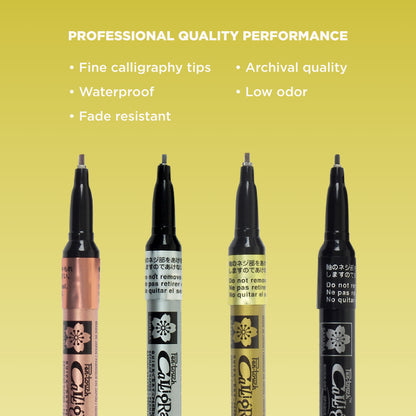 Sakura 47391 4-Piece Fine Pentouch Calligrapher Paint Marker, 1.8mm, Gold, Silver, Copper and Black