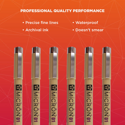 Sakura Pigma 50035 Micron Blister Card Ink Pen Set, Black, 01 6CT