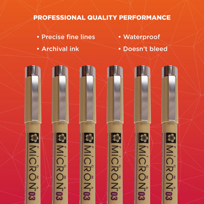 Sakura Pigma 50049 Micron Blister Card Ink Pen Set, Ass't Colors, 03 6CT