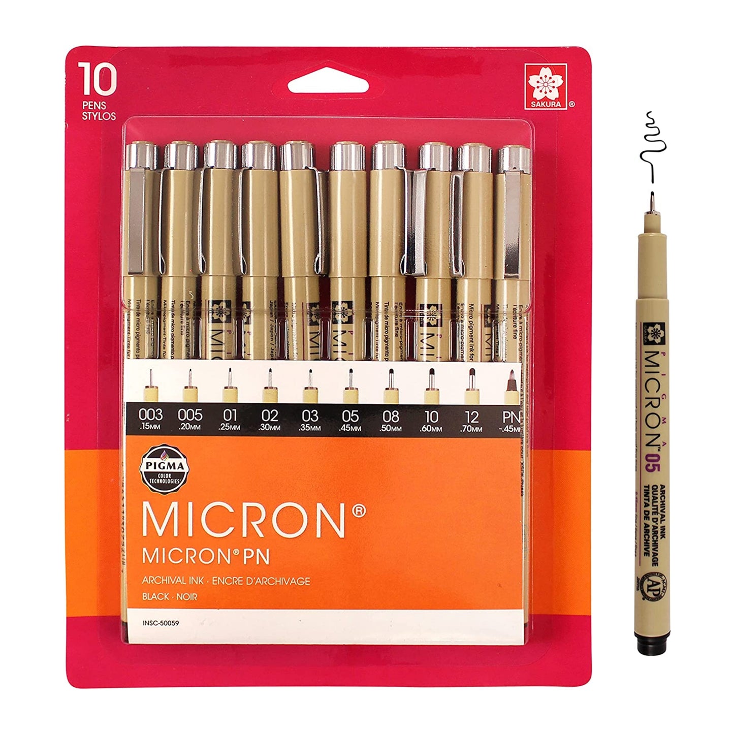 SAKURA Pigma Micron Black Ink Multi-tip Set, 10 Pack