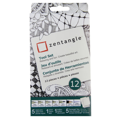 Sakura #50110 Zentangle 12 Pc Set w/ 3.5" White Tiles