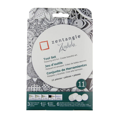 Sakura #50113 Zentangle 11 Pc Set w/ Zendala Round WhiteTiles (4-5/8" in Diameter)