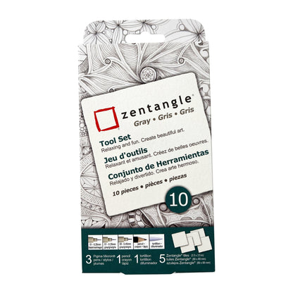 SAKURA Zentangle Gray Drawing Set w/ White Paper Tiles, Archival Micron Pens, 10 Pc Set 50117