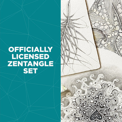 SAKURA Zentangle Gray Drawing Set w/ White Paper Tiles, Archival Micron Pens, 10 Pc Set 50117