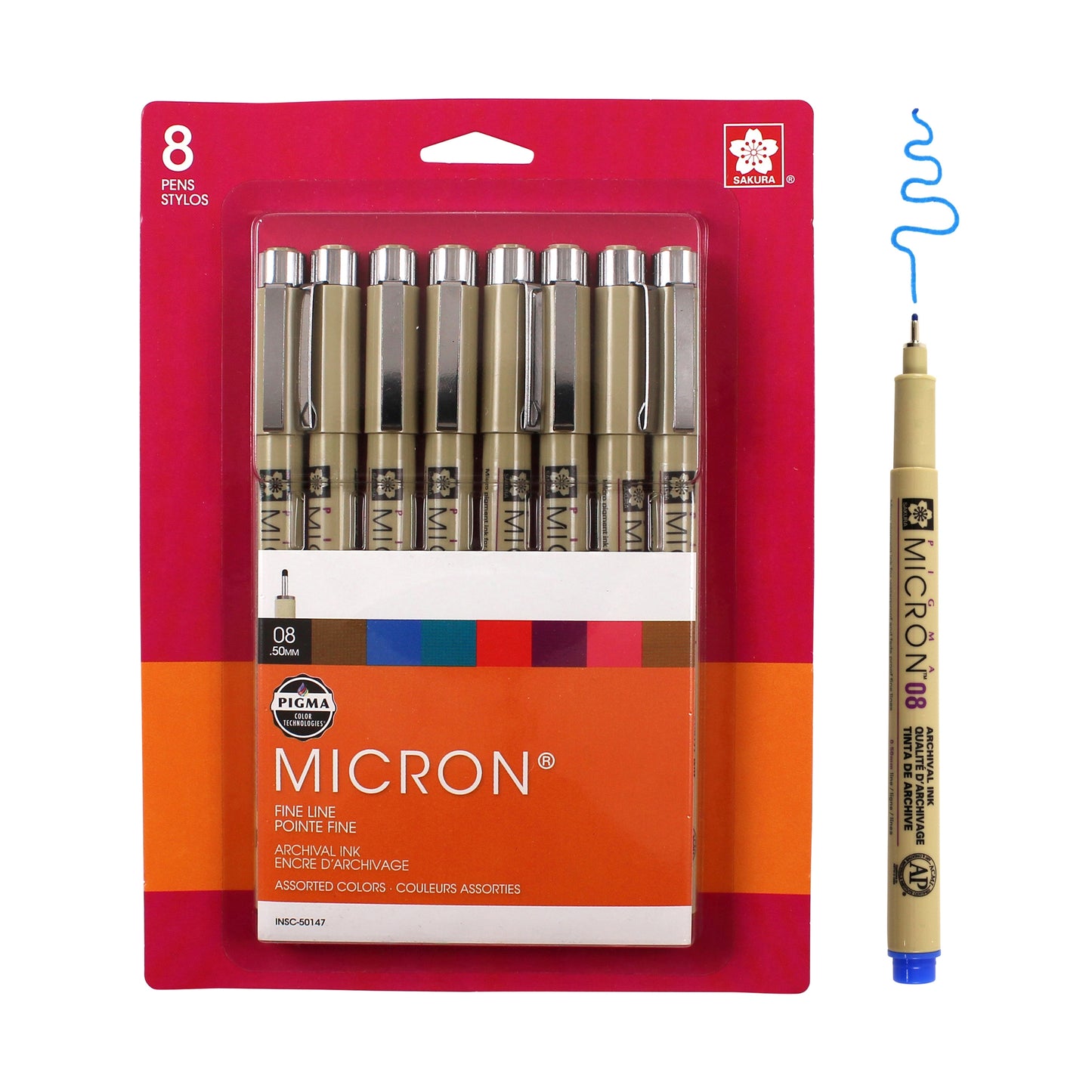 SAKURA Pigma Micron 08 Tip Fineliner Pens, Ass't Archival Colors, 8 PK 50147