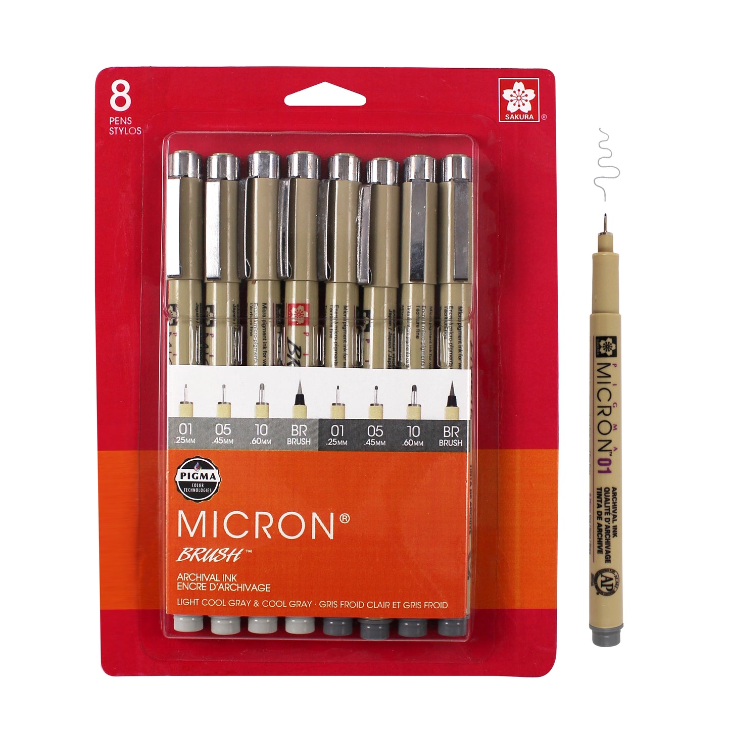 Sakura Gray PIGMA Micron Set 10, 8 Pens