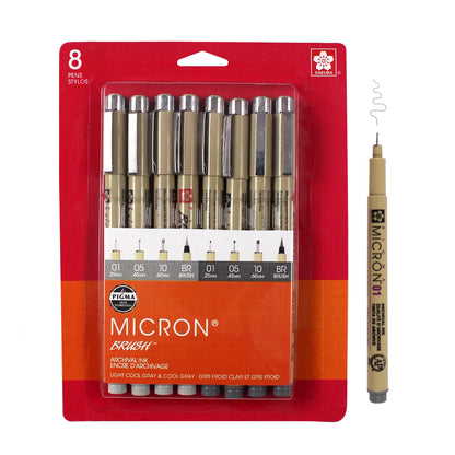 Sakura Gray PIGMA Micron Set 10, 8 Pens