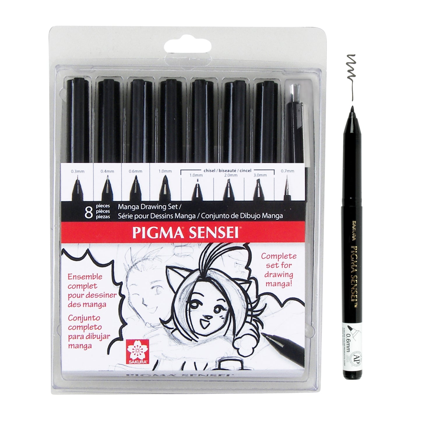 Sakura 50204 8-Piece Pigma Sensei Manga Drawing Kit , Black