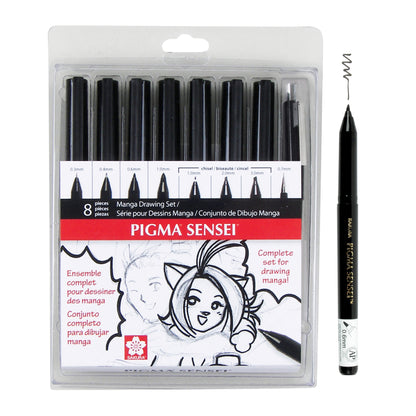Sakura 50204 8-Piece Pigma Sensei Manga Drawing Kit , Black