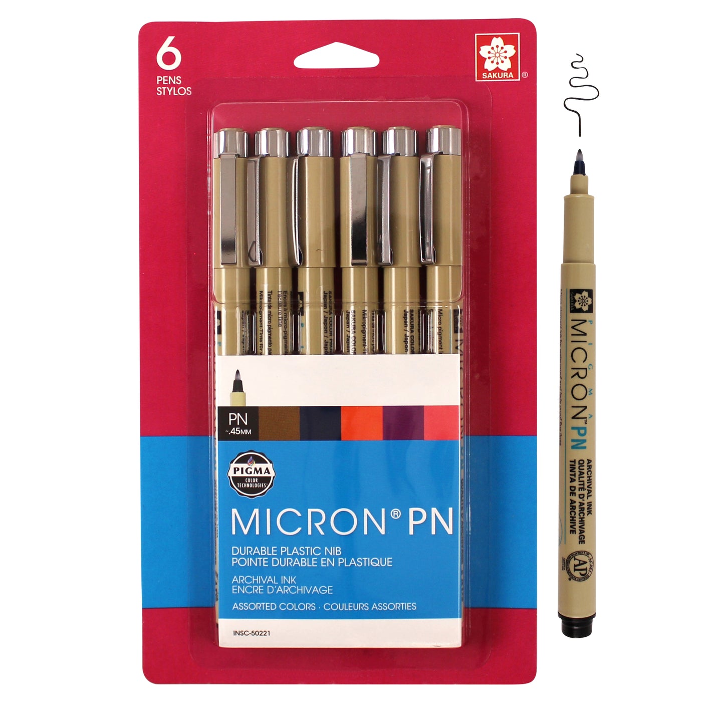 Pigma Micron 50221 Sakura Pigma Micron PN, Assorted Colors, 6PC Set