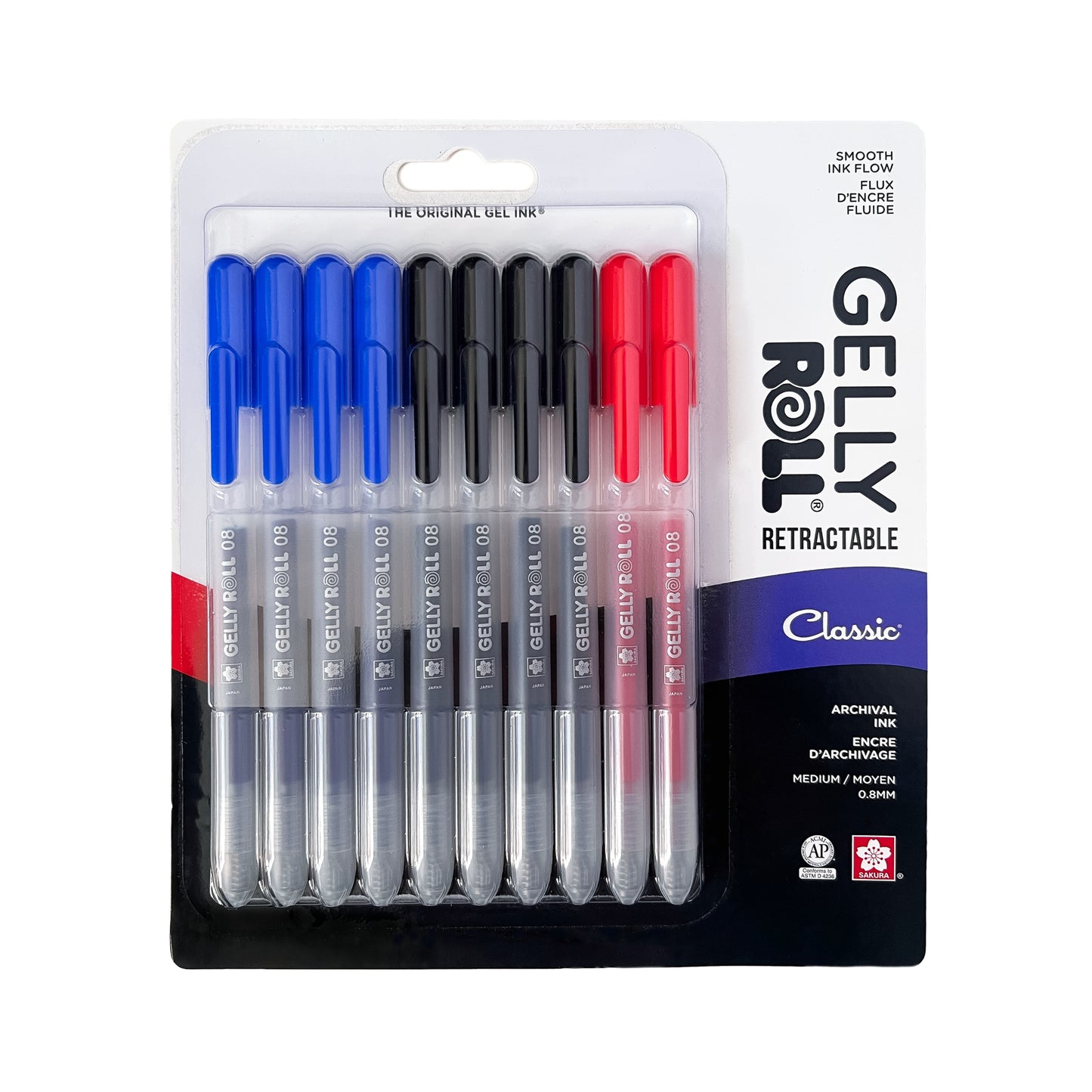 SAKURA Gelly Roll Retractable Classic Color Set: 4 Black, 4 Blue, 2 Red