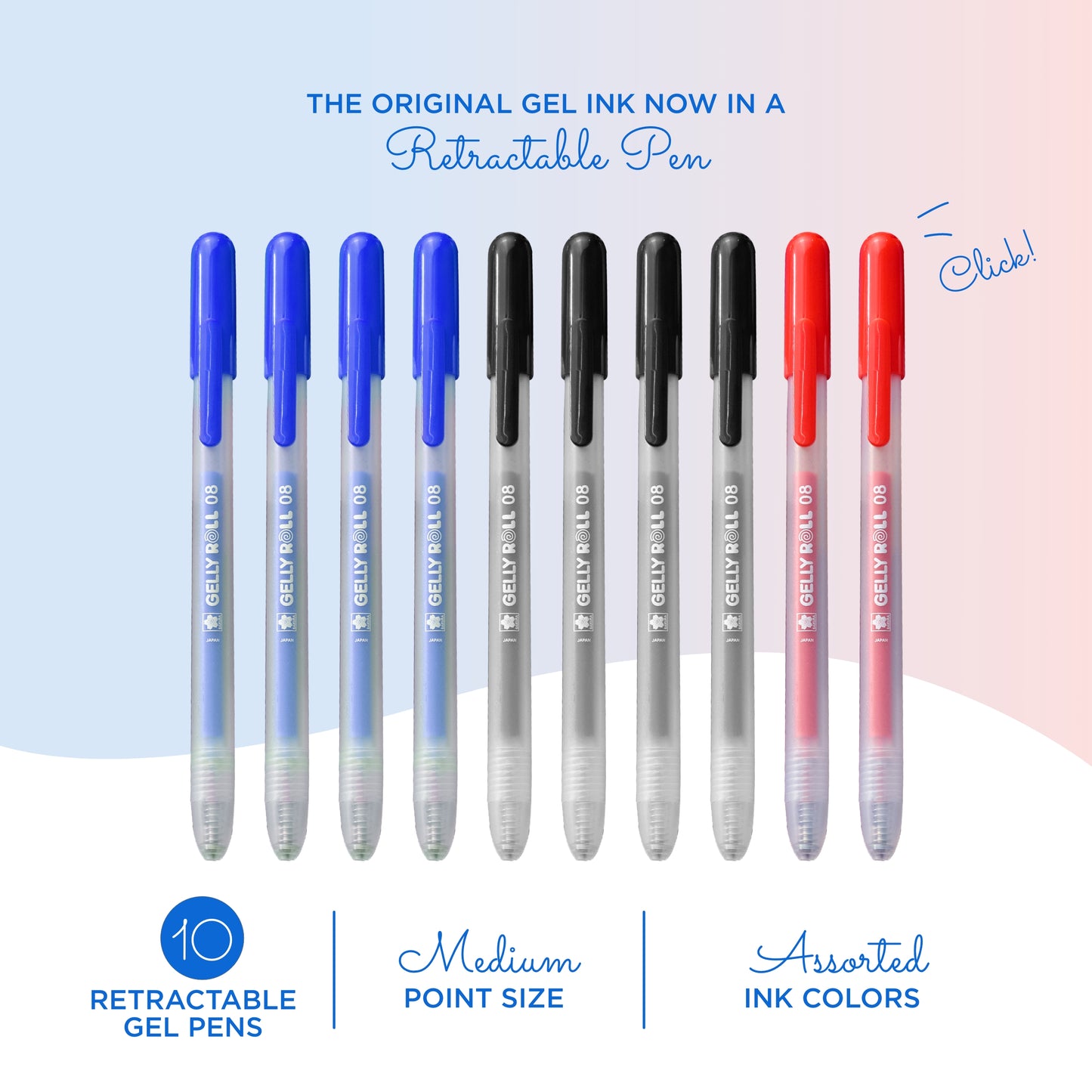 SAKURA Gelly Roll Retractable Classic Color Set: 4 Black, 4 Blue, 2 Red