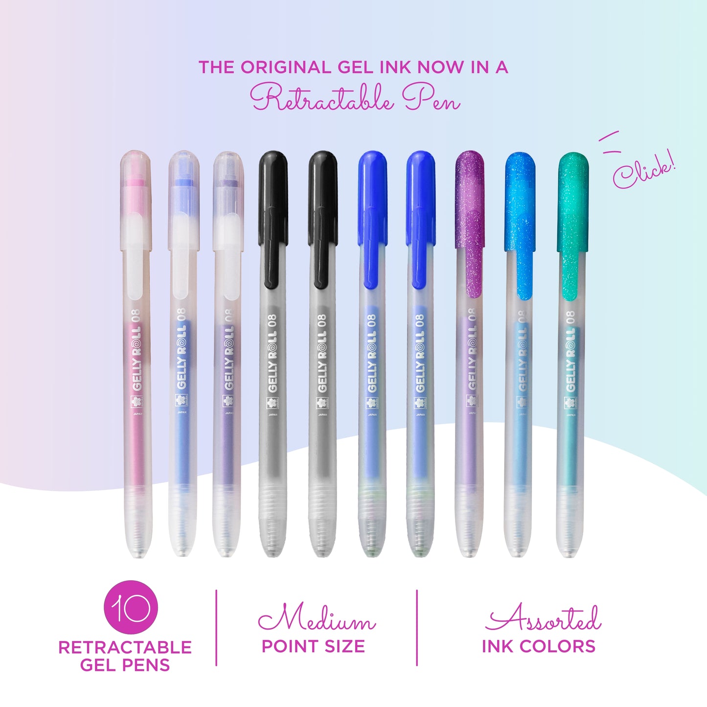 SAKURA Gelly Roll Retractable Sparkle Set: 3 Stardust, 3 Metallic, 2 Blue & 2 Black