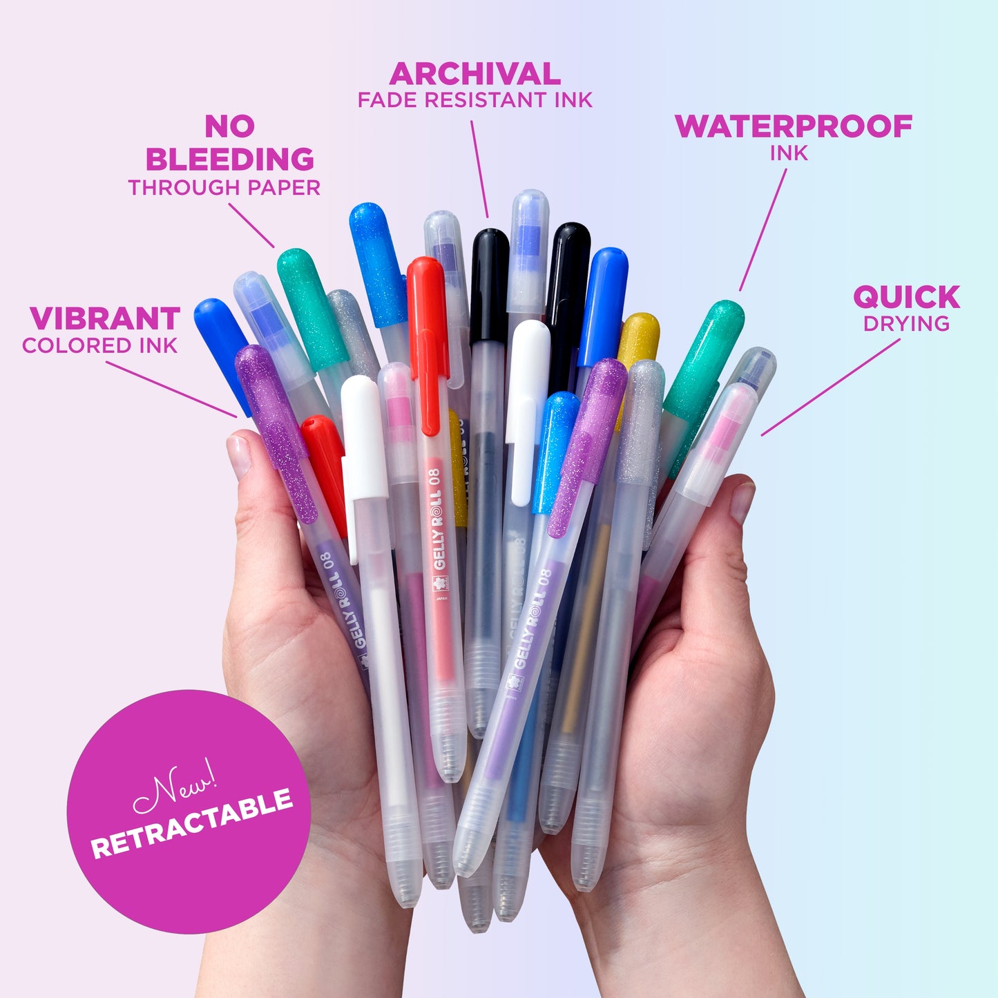 SAKURA Gelly Roll Retractable Sparkle Set: 3 Stardust, 3 Metallic, 2 Blue & 2 Black