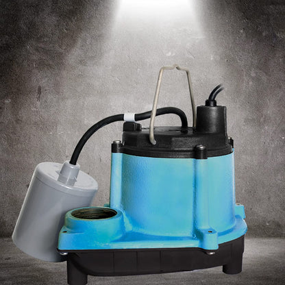 Little Giant 6-CIA-RFS 115 Volt, 1/3 HP, 2760 GPH Cast Iron Submersible Sump Pump with Piggyback Mechanical Float Switch, 10-Ft. Cord, Blue, 506171