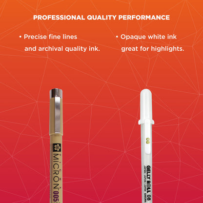 Sakura Pigma 30067 Micron Blister Card Ink Pen Set, Black, 8/Set & 37488 Gelly Roll Classic 08 (Medium Pt.) 3PK Pen, White