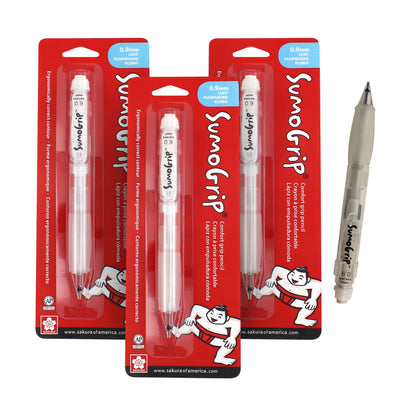 SAKURA SumoGrip 0.9-mm Pencil with Eraser, Ergonomic Grip, Clear Barrel, Set of 3