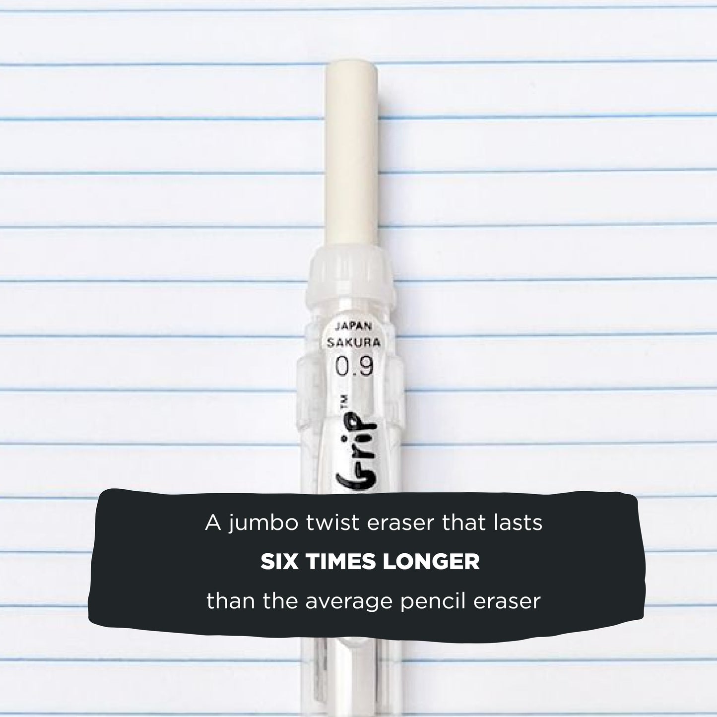 SAKURA SumoGrip 0.9-mm Pencil with Eraser, Ergonomic Grip, Clear Barrel, Set of 3