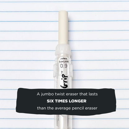 SAKURA SumoGrip 0.9-mm Pencil with Eraser, Ergonomic Grip, Clear Barrel, Set of 3