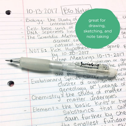 SAKURA SumoGrip 0.9-mm Pencil with Eraser, Ergonomic Grip, Clear Barrel, Set of 3