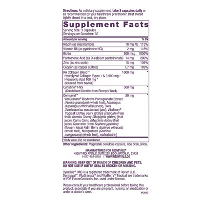 ResVitale Beauty 3 - Hair Skin and Nails Supplement w/Hydrolyzed Collagen Peptides, Hyaluronic Acid, Cynatine HNS Hydrolyzed Keratin Complex, Hair Growth Vitamins & DERMAVAL Bioactive Blend, 90 Caps