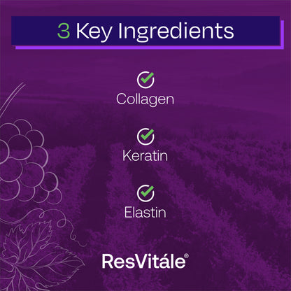 ResVitale Beauty 3 - Hair Skin and Nails Supplement w/Hydrolyzed Collagen Peptides, Hyaluronic Acid, Cynatine HNS Hydrolyzed Keratin Complex, Hair Growth Vitamins & DERMAVAL Bioactive Blend, 90 Caps