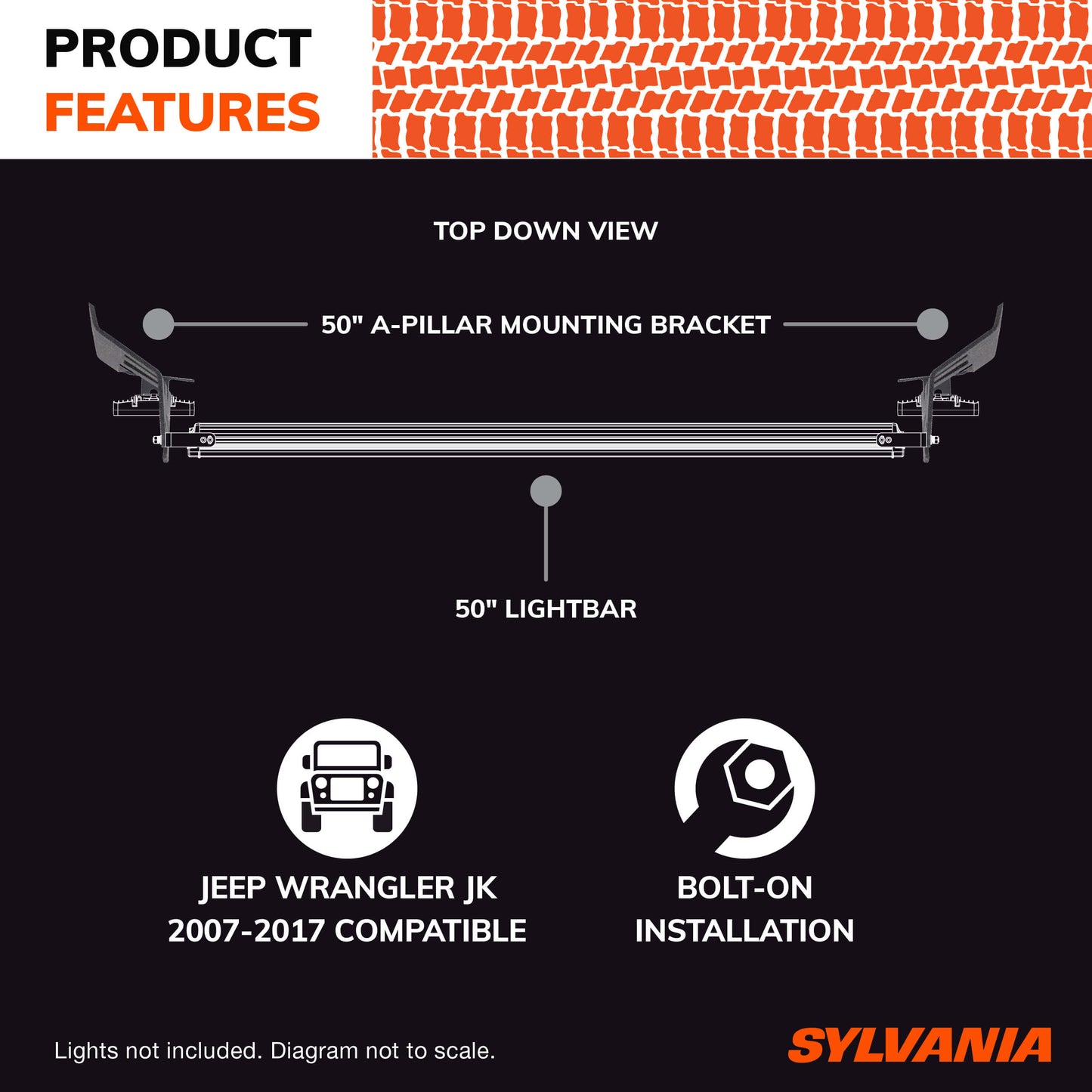 SYLVANIA 50" A-Pillar Mounting Bracket Compatible with Jeep Wranglers JK 2007-2017 Models