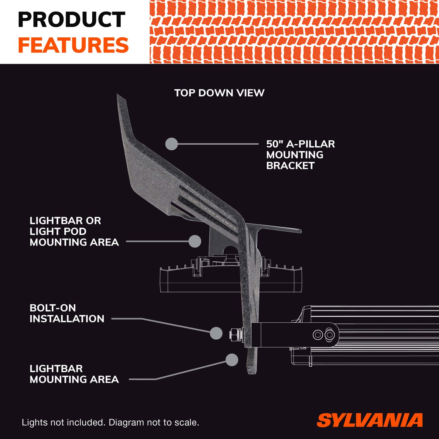 SYLVANIA 50" A-Pillar Mounting Bracket Compatible with Jeep Wranglers JK 2007-2017 Models