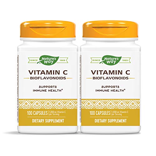Nature's Way Vitamin C 500 mg with Bioflavonoids, 1000 mg Vitamin C per Serving, 100 Capsules, Pack of 2