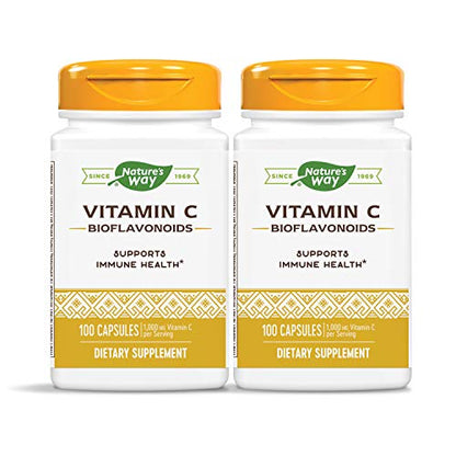 Nature's Way Vitamin C 500 mg with Bioflavonoids, 1000 mg Vitamin C per Serving, 100 Capsules, Pack of 2