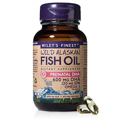 Wiley's Finest Wild Alaskan Fish Oil - Prenatal Mini DHA, 600mg EPA + DHA Omega-3s, 60 Softgels (Packaging May Vary)