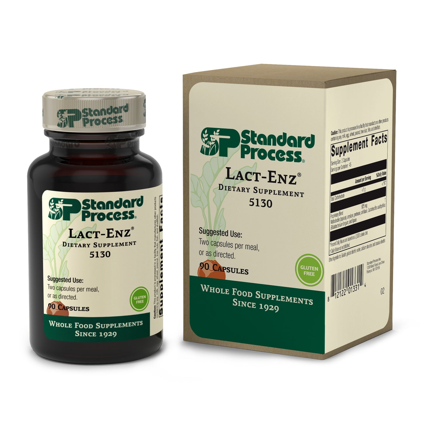 Standard Process Lact-ENZ - Whole Food Immune Support, Digestion and Digestive Health with Bifidobacterium Longum, Cellulase, Protease, Amylase, Lipase, Maltodextrin and More - 90 Capsules