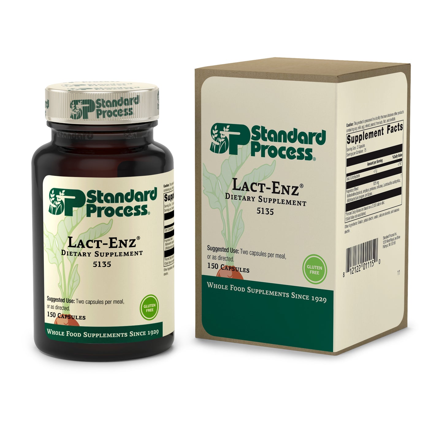Standard Process Lact-ENZ - Whole Food Immune Support, Digestion and Digestive Health with Bifidobacterium Longum, Cellulase, Protease, Amylase, Lipase, Maltodextrin and More - 150 Capsules