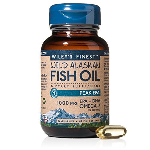 Wiley's Finest Wild Alaskan Fish Oil - 3X Triple Strength Peak EPA DHA, 1000mg Omega-3s, SQF-Certified, 30 Softgels