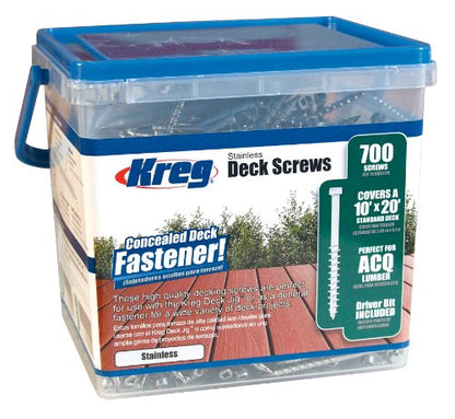 Kreg SDK-C2SS-700 Stainless Steel Deck Screws, 2-Inch, 8 Coarse Thread, Compact Head (700 Count)