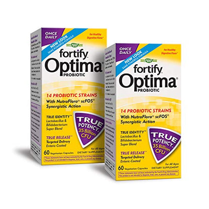 Nature's Way Fortify Optima 15 Probiotic Strains True Potency 35 Billion CFU, 60 Vegetarian Capsules (2 Pack)