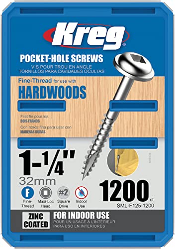 Kreg SML-F125-1200 1-1/4" Washer Head Fine Thread Number 7 Zinc Coated Pocket Hole Screws (1200 Count)
