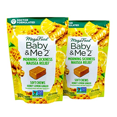 MegaFood Baby & Me 2 Morning Sickness Nausea Relief Soft Chews - Dr Formulated with Organic Ginger and Vitamin B6 - Gluten-Free, Non-GMO, Vegetarian - Honey Lemon Ginger Flavor - 30 Chews (Pack of 2)
