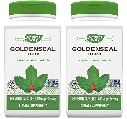 Nature's Way Premium Herbal Goldenseal Herb 400 mg, 180 Vegetarian Capsules, Pack of 2
