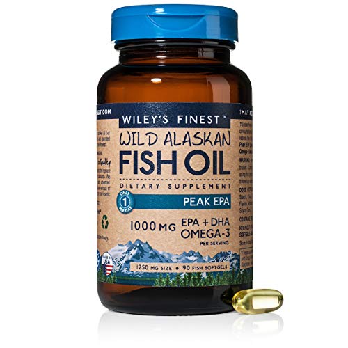 Wiley's Finest Wild Alaskan Fish Oil - 3X Triple Strength Peak EPA DHA, 1000mg Omega-3s, SQF-Certified, 90 Softgels