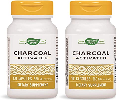 Nature's Way Charcoal Activated; 560 mg Charcoal per serving; 100 Capsules (Packaging May Vary), Pack of 2